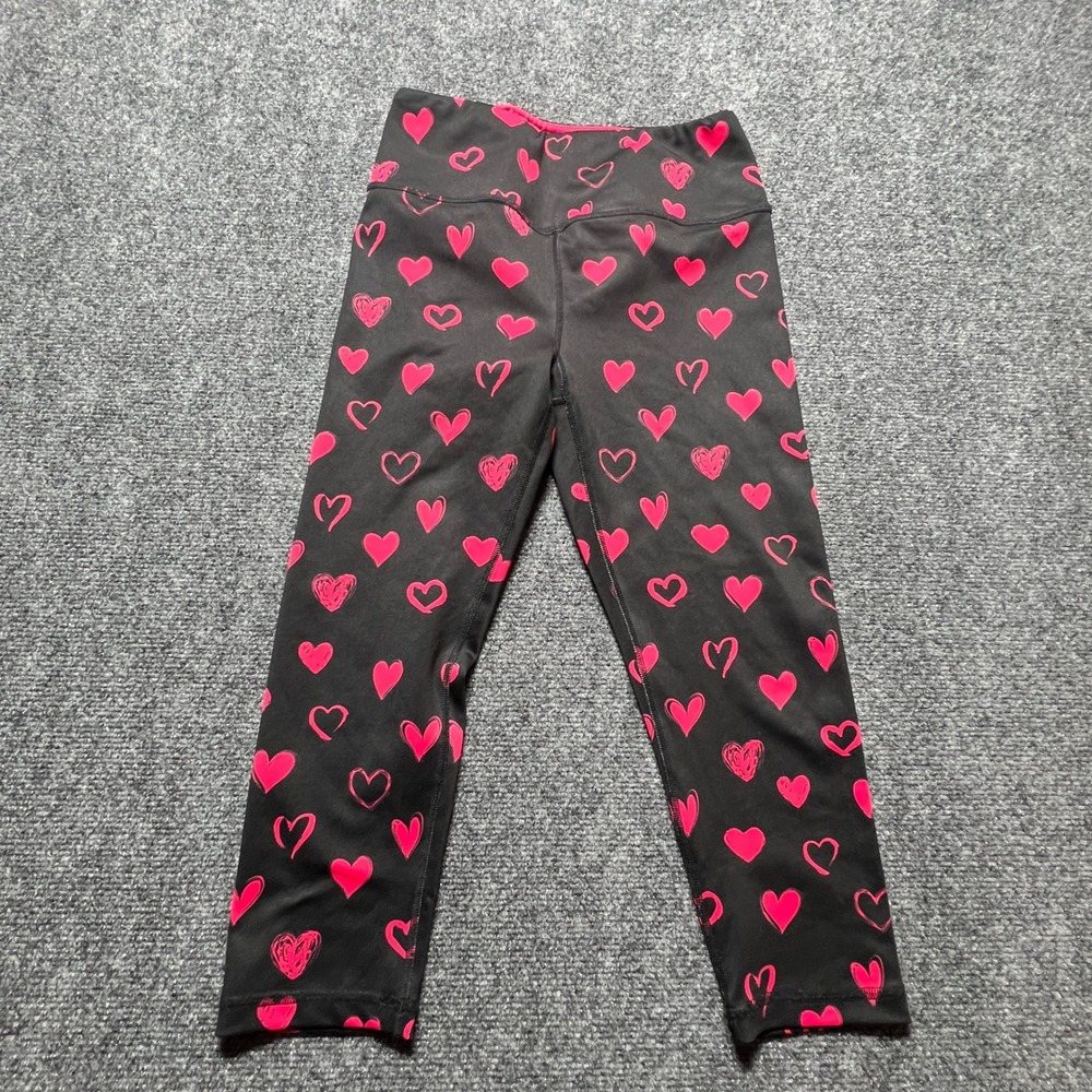 Kali Miami Fitwear Womens Black Pink Heart Print Capri Leggings Size Medium - Picture 1 of 7